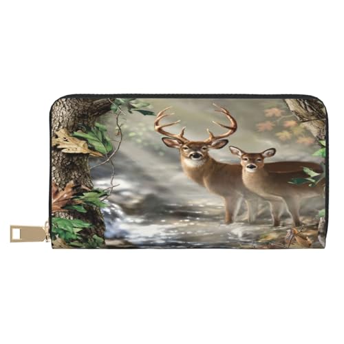 Ledergeldbörse Münzgeldbörse Münzbeutel süßer Pfau Leder Aufbewahrungstasche Reißverschluss Geldbeutel Tasche für Damen Herren Kinder, Camouflage Hirsch, Leather Wallet, Münztasche von ASEELO