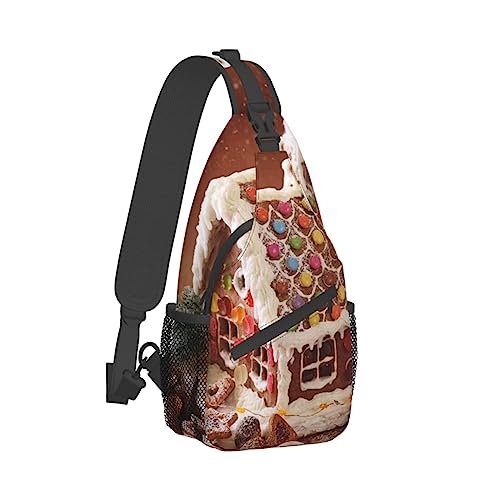 Sling Backpack Chest Bag Flock of Birds Anti Theft Crossbody Shoulder Pack Daypack Outdoor Sport Travel Hiking for Men Women, Weihnachtliches Lebkuchen-Dorfhaus, Cross chest bag diagonally von ASEELO