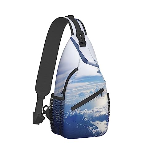 Sling Rucksack Brusttasche Wasserfall Landschaft Anti Diebstahl Crossbody Schulter Pack Daypack Outdoor Sport Reisen Wandern für Männer Frauen, Schönes Himmelsflugzeug, Cross chest bag diagonally von ASEELO