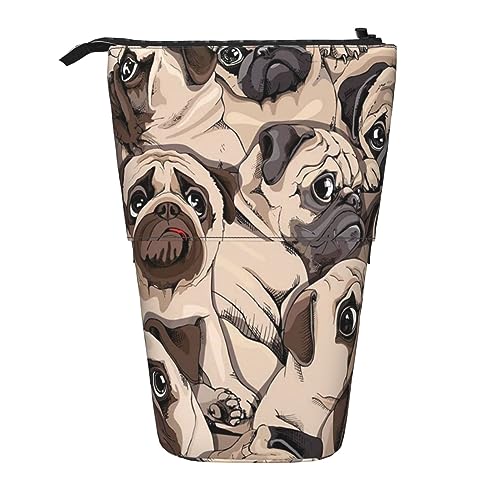 Teleskop Federmäppchen Delphin Schreibwaren Bleistift Tasche Make-up Tasche Tragbare Büro Schreibwaren Tasche für Teenager Mädchen Erwachsene, Lustiges Mops-Muster, Pencil Telescopic, Beauty Case von ASEELO