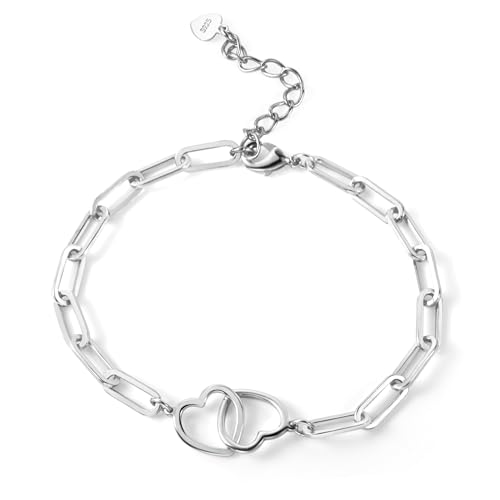 Damen Ketten 925 Sterling Silber Armband mit Doppel Herz Armbänder Sterling Silber Verstellbare Armkette Fußkettchen Kuban Link Kettenarmband Damen Frauen Mädchen Mutter Muttertag Schmuckgeschenke von ASH'S CHOICE