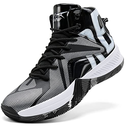 ASHION Herren Basketballschuhe High-Top Sportschuhe Tennis Schuhe Herren Gym Sneaker Hallenschuhe,Schwarz Silber,40 EU von ASHION