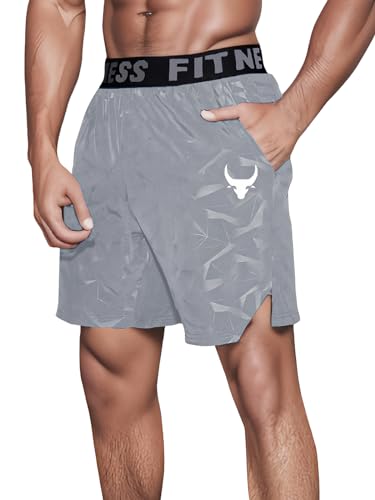 ASHION Herren Muster Atmungsaktive Sweatshorts Activewear Shorts Laufshorts Training Kurz Sommer Freizeithose mit Taschen Sporthose Kurze C - Grau, XX-Large von ASHION