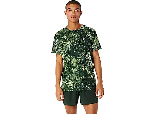 ASICS Herren All Over Print SS TOP T-Shirt, RAIN Forest/Glow Yellow, Small von ASICS