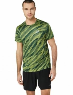 ASICS Herren CORE All Over Print SS TOP T-Shirt, Cactus/RAIN Forest, Large von ASICS