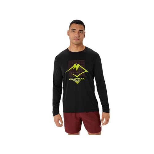 ASICS Herren Fujitrail Logo LS TOP Sweatshirt, Performance Black/Antique RED/NEON Lime, Large von ASICS