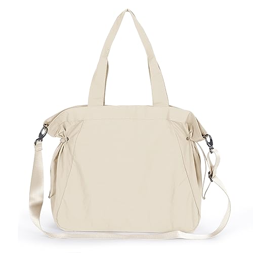 ASLABCREW Tote Bag für Damen, 18L Side Cinch Shopper Taschen mit verstellbarem Riemen/Extra Clutch Bag, Leichte Umhängetasche, Elfenbein+Riemen von ASLABCREW