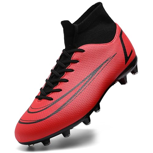 ASOCO DREAM Fußballschuhe Herren High-Top Stollen Fussballschuhe Kinder Jungen Professionelle Trainingsschuhe Sportschuhe Outdoor Athletics Football Schuhe,Rot,39 EU von ASOCO DREAM