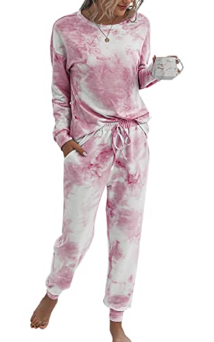 ASOMI Pyjama Damen Lang Schlafanzug Langarm Oberteil Lang Hosenanzug Tie Dye Zweiteilige Nachtwäsche Loungewear mit Taschen 035 Rosa Weiß X-Large1 ASOMI Pyjama Damen Lang Schlafanzug Langarm Oberteil Lang Hosenanzug Tie Dye Zweiteilige Nachtwäsche Loungewear mit Taschen 035 Rosa Weiß X-Large1 von ASOMI