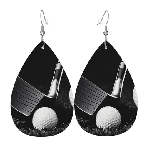 Leder-Ohrringe für Damen, lange baumelnde Ohrringe für Mädchen, Geschenk-Zubehör (schwarz-weißes Golf), Einheitsgröße, Kunstleder von ASPOIJHN