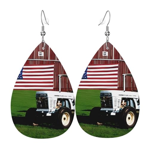 Leder-Ohrringe für Damen, lange baumelnde Ohrringe für Mädchen, Geschenkzubehör (Alter Traktor Foto Farm), Einheitsgröße, Kunstleder von ASPOIJHN