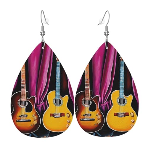 Leder-Ohrringe für Damen, lange baumelnde Ohrringe für Mädchen, Geschenkzubehör (Gitarrenkollektion), Einheitsgröße, Kunstleder von ASPOIJHN