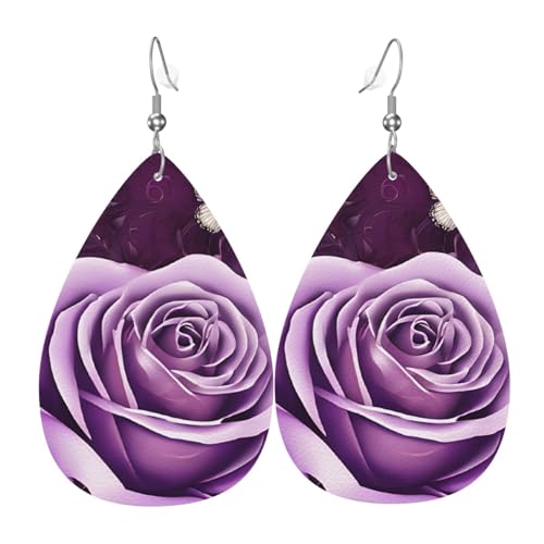 Leder-Ohrringe für Damen, lange baumelnde Ohrringe für Mädchen, Geschenkzubehör (violette, lavendelfarbene Blumen), Einheitsgröße, Kunstleder von ASPOIJHN