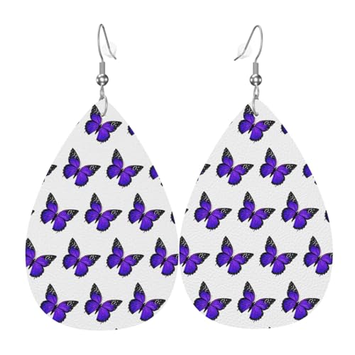 Leder-Ohrringe für Damen, lange baumelnde Ohrringe für Mädchen, Geschenkzubehör (violette Hyazinthe), Einheitsgröße, Kunstleder von ASPOIJHN