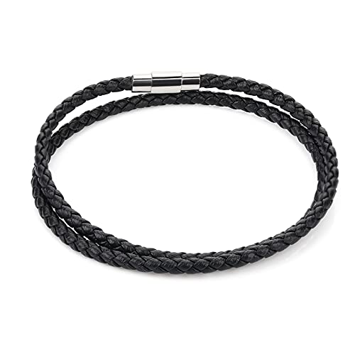 ASTER Armband Herren Manschette Leder Geflochtenes Armband Geflochten Double Wrap Geflochtenes Lederarmband Herren Damen Edelstahl Armbänder Magnetverschluss von ASTER