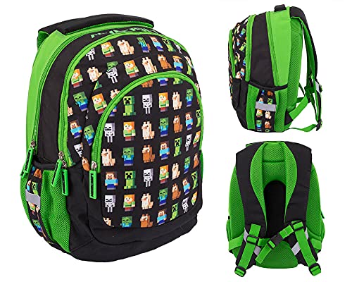 ASTRA Dreifächiger Schulrucksack MOTIV - Minecraft Figuren Rucksack Schultasche | licht Rucksack | rucksack jungen schule rucksack kinder Ranzen von ASTRA