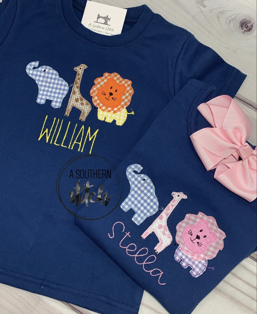 Mädchen Zoo Trio Applikation Kleid Oder Shirt von ASouthernStitchMS