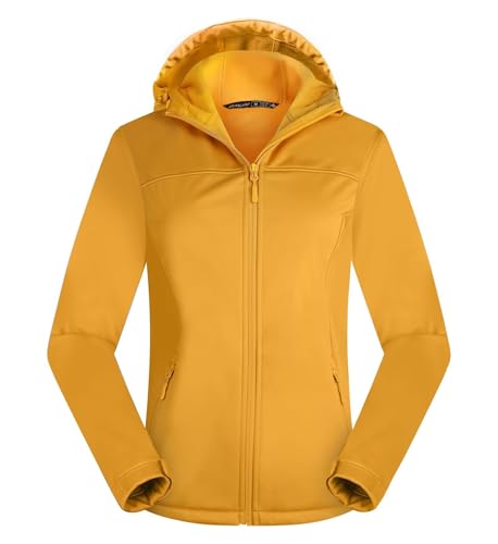 ATLASLAVA Damen Softshelljacke Wasserdichte Atmungsaktive Leichte Fleece Kapuze Übergangsjacke Laufen wanderjacke KURKUMA-2XL von ATLASLAVA