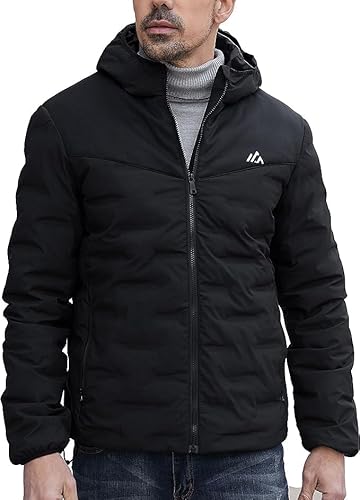 ATLASLAVA Herren Daunenjacke Warme MäNner Winterjacke WintermäNtel Lightweight Outdoor Puffer Jacke Kapuze Schwarz XL von ATLASLAVA