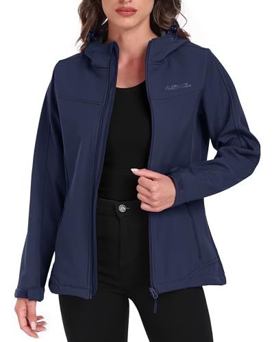 ATLASLAVA Softshelljacke Damen Wasserdicht Damenjacke Leicht Outdoor Jacken Wanderjacke übergang übergangsjacke mit Kapuze Navy Blau 2XL von ATLASLAVA