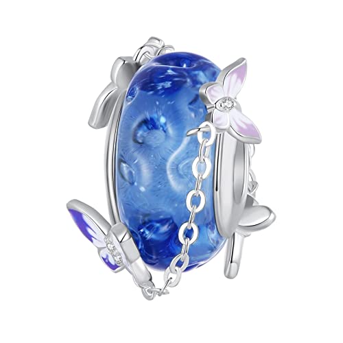 925 Sterling Silber Lila Farbverlauf Tropfen Schmetterling Charms Baumelnde Perlen, Elegantes Diy Anhänger Geschenk For Frauen Mädchen Kompatibel mit Pandora Bettelarmbändern und Halsketten (C, AUHO von AUHOAZ