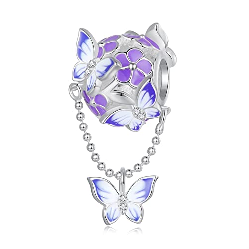 925 Sterling Silber Lila Farbverlauf Tropfen Schmetterling Charms Baumelnde Perlen, Elegantes Diy Anhänger Geschenk For Frauen Mädchen Kompatibel mit Pandora Bettelarmbändern und Halsketten (C, AUHO von AUHOAZ