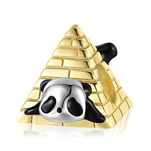 925 Sterling Silber Willkommen Panda Pyramide Charms Baumeln Perlen, Diy Galvanisiertes 14 Karat Gold Anhänger Geschenk For Frauen Mädchen Kompatibel mit Pandora Charm Armband und Halsketten Pc, AUH von AUHOAZ