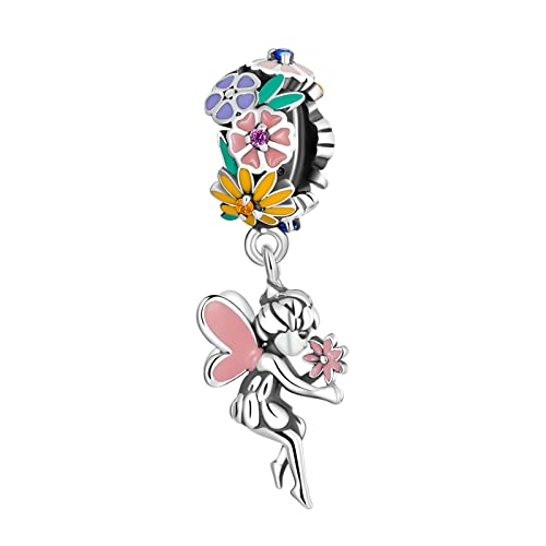 AUHOAZ 925 Silber Charm Beads, Waldkollektion Blume Schmetterling Fee Traumfänger Diy Anhänger Geschenk für Frauen Mädchen Kompatibel mit Pandora Troll Chamilia Bettelarmband und Halsketten, Flowe von AUHOAZ