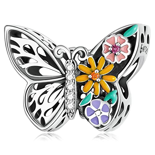 AUHOAZ 925 Silber Charm Beads, Waldkollektion Blume Schmetterling Fee Traumfänger Diy Anhänger Geschenk für Frauen Mädchen Kompatibel mit Pandora Troll Chamilia Bettelarmband und Halsketten, Flowe von AUHOAZ