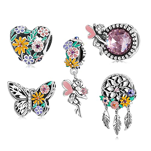 AUHOAZ 925 Silber Charm Beads, Waldkollektion Blume Schmetterling Fee Traumfänger Diy Anhänger Geschenk für Frauen Mädchen Kompatibel mit Pandora Troll Chamilia Bettelarmband und Halsketten, Set, von AUHOAZ