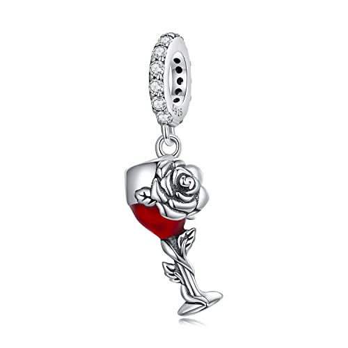 AUHOAZ 925 Silber Rose Weinglas Anhänger Charm Passend für Pandora, Biagi, Troll, Chamilia Charm Armbänder und Halsketten Mädchen Schmuck Scc2355 von AUHOAZ