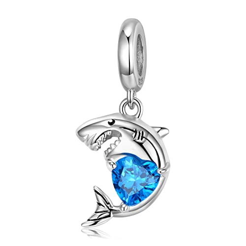 AUHOAZ 925 Sterling Silber Charm Dangle Beads, Ocean Collection Herz Hai Diy Anhänger Geschenk für Frauen Mädchen Kompatibel mit Pandora Troll Chamilia Charm Armband und Halsketten von AUHOAZ