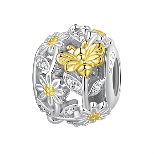 AUHOAZ 925 Sterling Silber Daisy Bee Collection Bead Charms, Diy Lucky Sunflower Handmade Anhänger For Pandora Oder Andere Arten von Europäischen Armbändern und Halsketten, Bsc818, von AUHOAZ