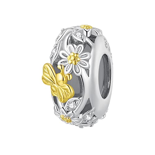 AUHOAZ 925 Sterling Silber Daisy Bee Collection Bead Charms, Diy Lucky Sunflower Handmade Anhänger For Pandora Oder Andere Arten von Europäischen Armbändern und Halsketten, Bsc819, von AUHOAZ