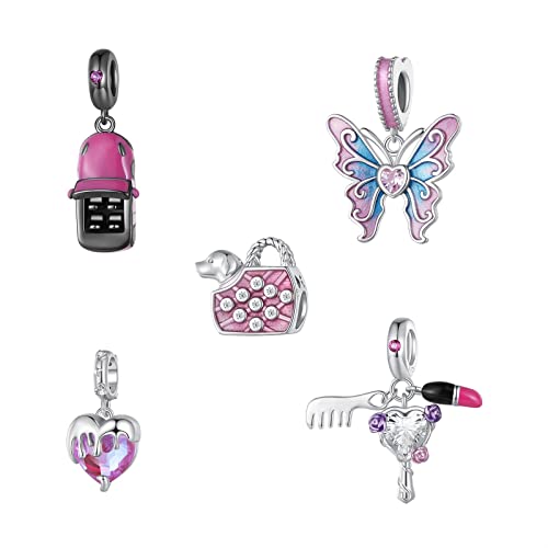 AUHOAZ 925 Sterling Silber Pink Lady Collection Bead Charms, Diy Drip Oil Girl Heart Handgemachter Anhänger For Pandora Oder Andere Arten von Europäischen Armbändern und Halsketten (Color : Scc, S von AUHOAZ