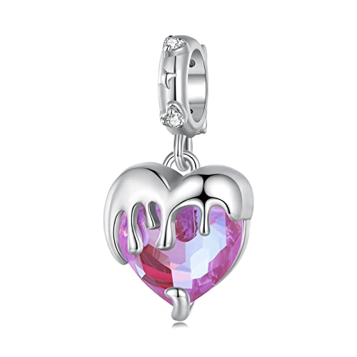 AUHOAZ 925 Sterling Silber Pink Lady Collection Bead Charms, Diy Drip Oil Girl Heart Handgemachter Anhänger For Pandora Oder Andere Arten von Europäischen Armbändern und Halsketten (Color : Scc, S von AUHOAZ