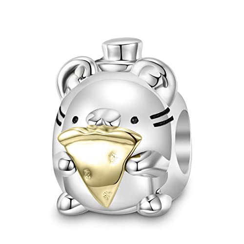 AUHOAZ 925 Sterling Silber Süße Kleine Maus Stiehlt Essen Charm Perlen, Diy Handgefertigter Anhänger For Pandora Troll Chamilia Biagi Armband und Halsketten im Europäischen Stil Pc1449Gold von AUHOAZ