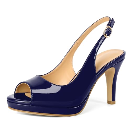 AUMOTED Marineblau Frauen Slingback Fersen Plattform Fersen Peep Toe Pumps für Party Club Stiletto Fersen Pumps 9 cm Lackleder EU42 AUMOTED Marineblau Frauen Slingback Fersen Plattform Fersen Peep Toe Pumps für Party Club Stiletto Fersen Pumps 9 cm Lackleder EU42 von AUMOTED