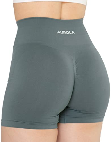 AUROLA Damen Athletic Shorts Hohe Taille Laufshorts Sportlich Kurz Gym Elastische Workout Shorts, Eukalyptus, Mittel von AUROLA