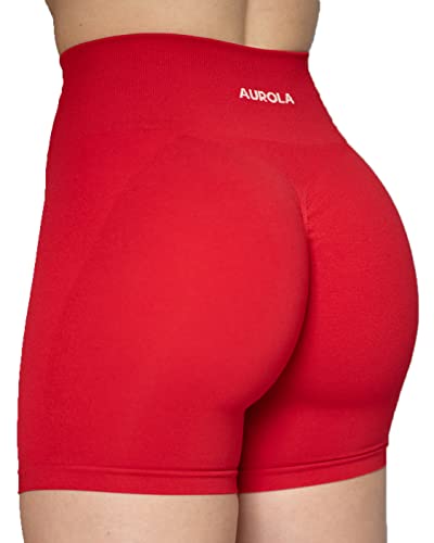 AUROLA Damen Athletic Shorts Hohe Taille Laufshorts Sportlich Kurz Gym Elastische Workout Shorts, Feuerrot, Groß von AUROLA