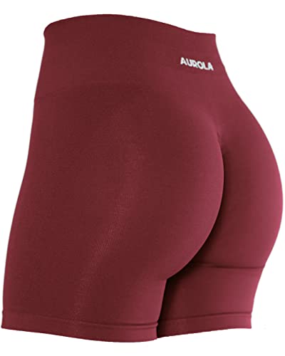 AUROLA Damen Athletic Shorts Hohe Taille Laufshorts Sportlich Kurz Gym Elastische Workout Shorts, Sonnentrocknete Tomate, Groß von AUROLA