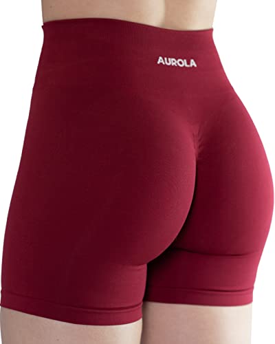 AUROLA Damen Athletic Shorts Hohe Taille Laufshorts Sportlich Kurz Gym Elastische Workout Shorts, dunkelrot, Klein von AUROLA