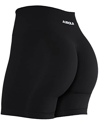 AUROLA Damen Athletic Shorts Hohe Taille Laufshorts Sportlich Kurz Gym Elastische Workout Shorts, schwarz, Mittel von AUROLA