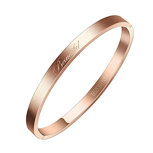 AURSTORE® Armreif aus Edelstahl 316L mit Botschaft Inspiration, Breite 4 mm, mehrere Nachrichten zur Auswahl, Farben Roségold, 19 cm, Edelstahl, Ohne Stein von AURSTORE