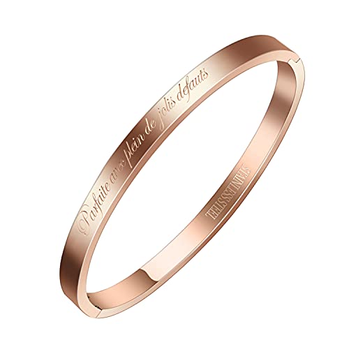 AURSTORE® Armreif aus Edelstahl 316L mit Botschaft Inspiration, Breite 4 mm, mehrere Nachrichten zur Auswahl, Farben Roségold, 19 cm, Edelstahl, Ohne Stein von AURSTORE