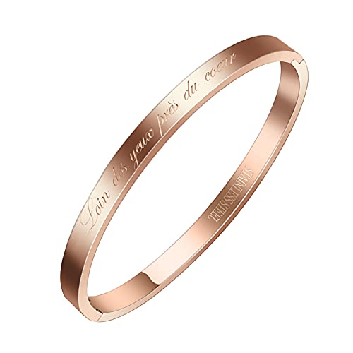 AURSTORE® Armreif aus Edelstahl 316L mit Botschaft Inspiration, Breite 4 mm, mehrere Nachrichten zur Auswahl, Farben Roségold, 19 cm, Edelstahl, Ohne Stein von AURSTORE