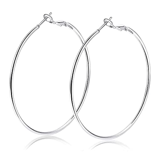 AURSTORE Damen-Ohrringe, Creolen, Edelstahl, großer Reifen, modisch, Schmuck, Geschenke für Frauen, 50mm, Silber, Edelstahl, Kein Edelstein von AURSTORE