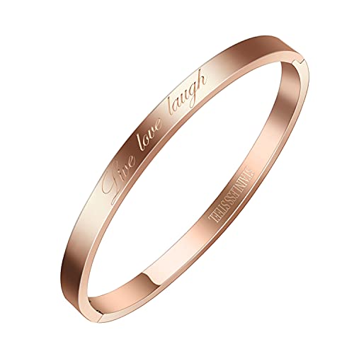 AURSTORE® Armreif aus Edelstahl 316L mit Botschaft Inspiration, Breite 4 mm, mehrere Nachrichten zur Auswahl, Farben Roségold, 19 cm, Edelstahl, Ohne Stein von AURSTORE