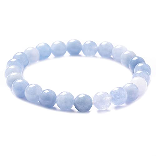 AURSTORE Naturstein Armband 8 mm, Perlen armband, Edelstein für Männer und Frauen (Aquamarin 19) von AURSTORE