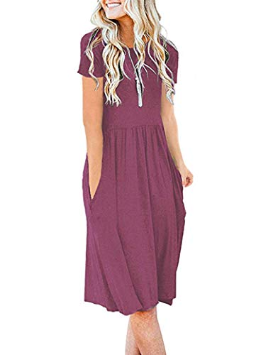 AUSELILY Damen Kleider Sommer Sommerkleider Knielang Kurzarm Freizeitkleid Schicke Shirtkleider mit Taschen (Mauve, M) von AUSELILY